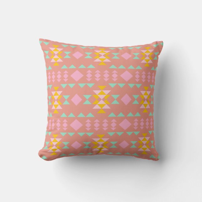 Colourful Modern Geometric Triangles Aztec Pattern Cushion (Front)