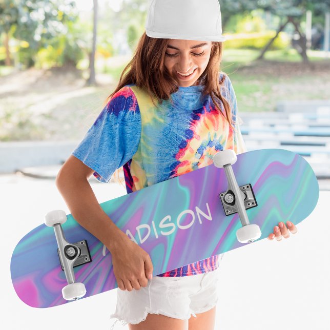 Colourful Modern Girly Blue Pink Liquid Marble Skateboard (Creator Uploaded)