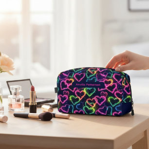 Colourful Modern Girly Neon Love Heart Personalise Dopp Kit