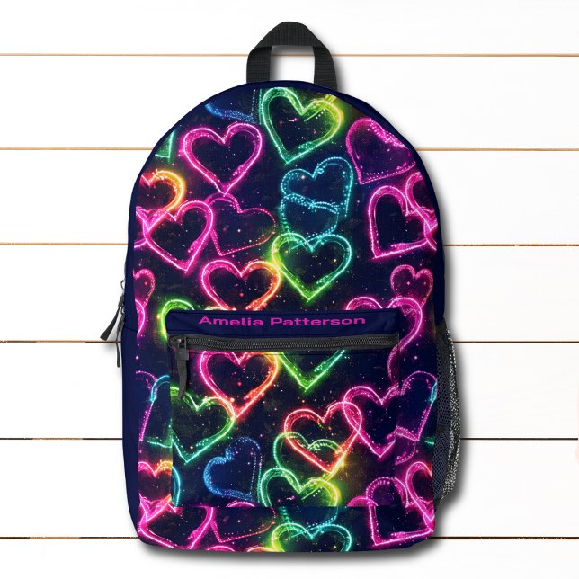 Colourful Modern Girly Neon Love Heart Personalise Printed Backpack (Creator Uploaded)