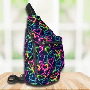 Colourful Modern Girly Neon Love Heart Personalise Sling Bag