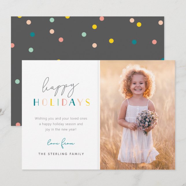 Colourful Modern Happy Holidays Family Photo Holiday Card (Front/Back)