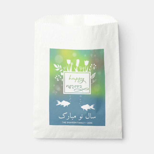 Colourful Modern Happy Norooz Letters Fish Flowers Favour Bags (Front)