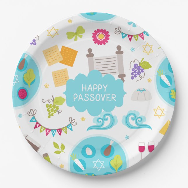 Colourful Modern Happy Passover Paper Plate (Front)