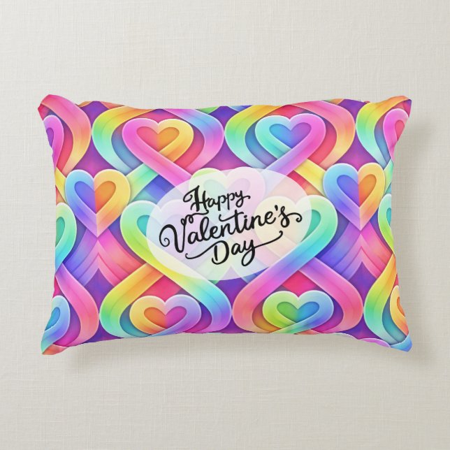 Colourful Modern Hearts Pattern Valentine’s Day Decorative Cushion (Front)