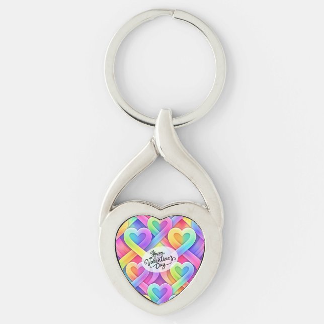 Colourful Modern Hearts Pattern Valentine’s Day  Key Ring (Front)