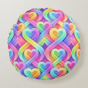 Colourful Modern Hearts Pattern Valentine’s Day Round Cushion