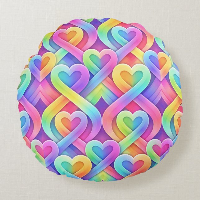 Colourful Modern Hearts Pattern Valentine’s Day Round Cushion (Front)