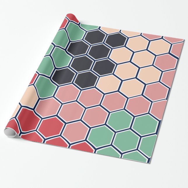 Colourful Modern Hexagons Pattern Wrapping Paper (Unrolled)