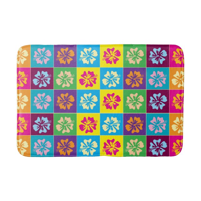Colourful modern Hibiscus flower pattern custom Bath Mat (Front)