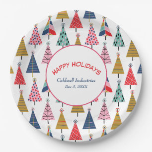Colourful Modern Holiday Trees Pattern Paper Plate