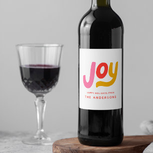 Colourful Modern Joy Personalised Holiday Wine Label
