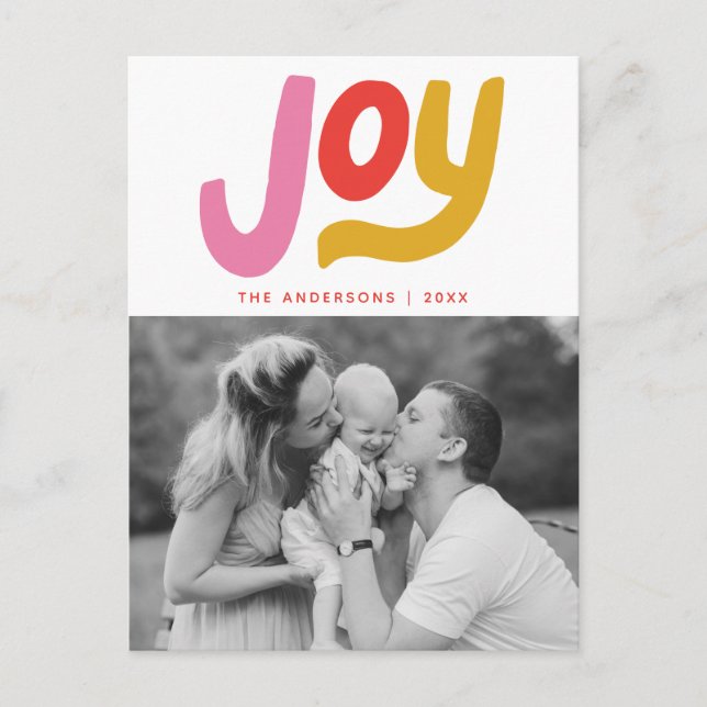 Colourful Modern Joy Photo Holiday Postcard (Front)