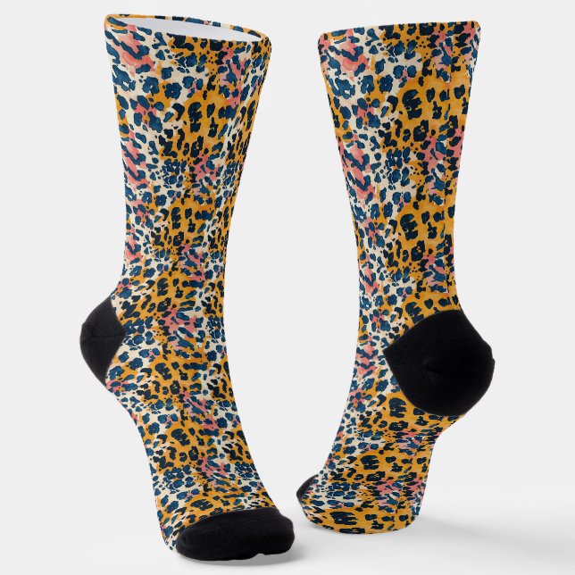 Colourful Modern Leopard Pattern Socks (Angled)