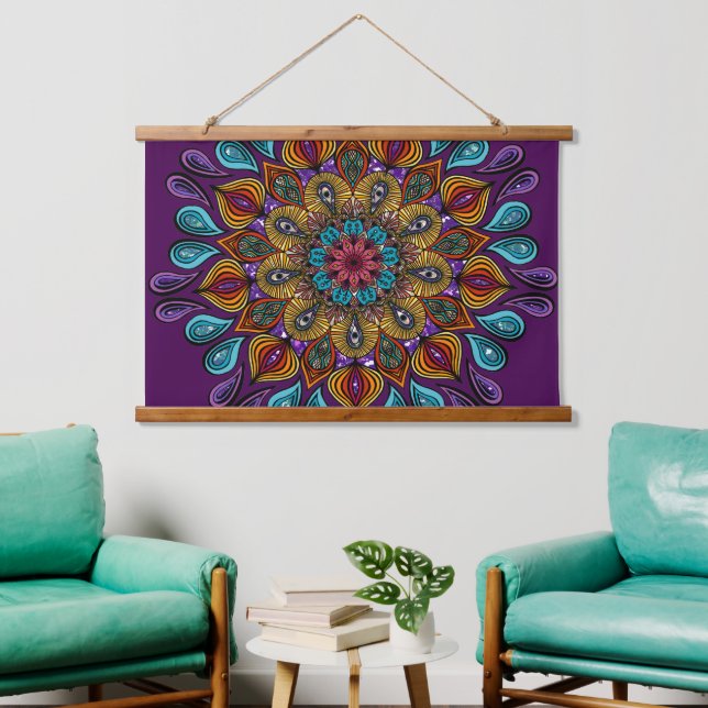  Colourful Modern Mandala Trippy Psychedelic Hippi Hanging Tapestry (Living Room)