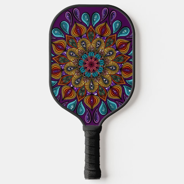  Colourful Modern Mandala Trippy Psychedelic Hippi Pickleball Paddle (Front)