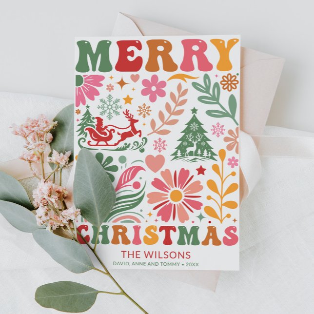 Colourful Modern Merry Christmas Boho Holiday Card (Creator Uploaded)
