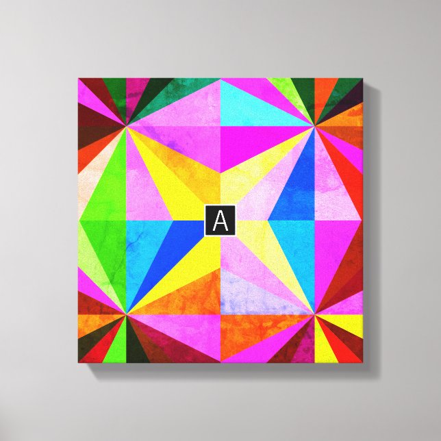 Colourful Modern Multi-Coloured Geometric | Monogr Canvas Print (Front)