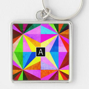Colourful Modern Multi-Coloured Geometric   Monogr Key Ring