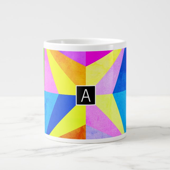 Colourful Modern Multi-Coloured Geometric | Monogr Large Coffee Mug (Front)