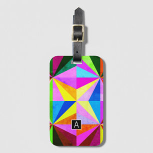 Colourful Modern Multi-Coloured Geometric Monogr Luggage Tag