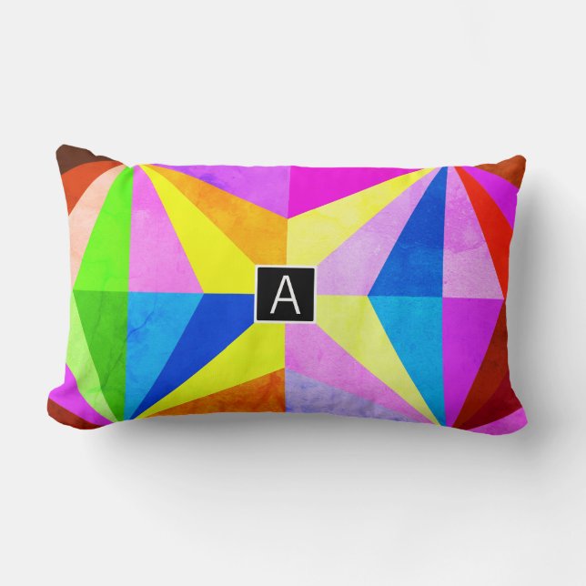 Colourful Modern Multi-Coloured Geometric | Monogr Lumbar Cushion (Front)