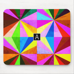 Colourful Modern Multi-Coloured Geometric   Monogr Mouse Pad