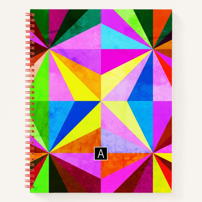 Colourful Modern Multi-Coloured Geometric | Monogr Notebook (Front)