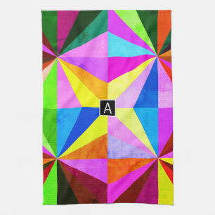 Colourful Modern Multi-Coloured Geometric   Monogr Tea Towel