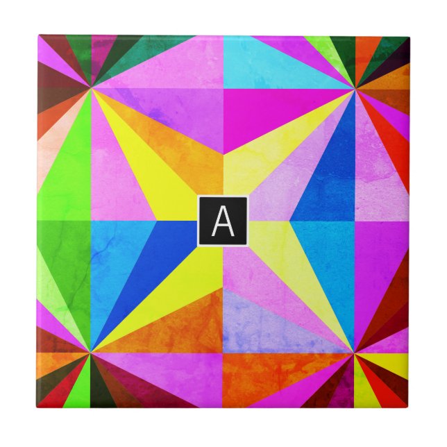 Colourful Modern Multi-Coloured Geometric | Monogr Tile (Front)