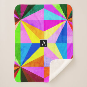 Colourful Modern Multi-Coloured Geometric Sherpa Blanket