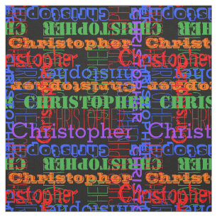 Colourful Modern Name Collage Rainbow Black Fabric
