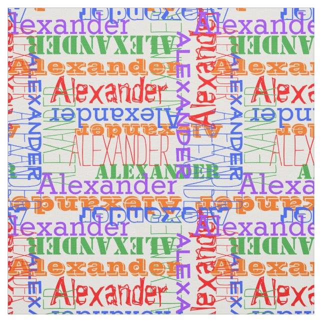 Colourful Modern Name Collage Rainbow Fabric (Swatch)