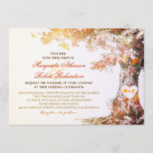 colourful modern oak tree wedding invitations