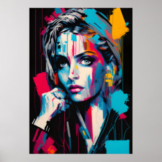 Colourful Modern Oil Painting Portrait of Beautifu Poster