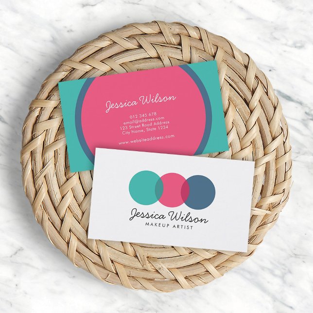 Colourful Modern Overlap Circles Teal Pink Blue Business Card (Creator Uploaded)