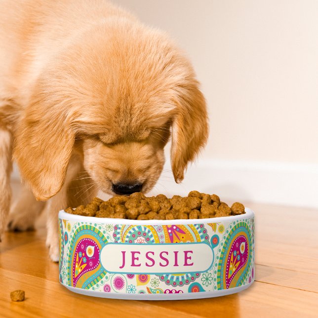 Colourful Modern Paisley Floral Personalised Name Bowl (Creator Uploaded)