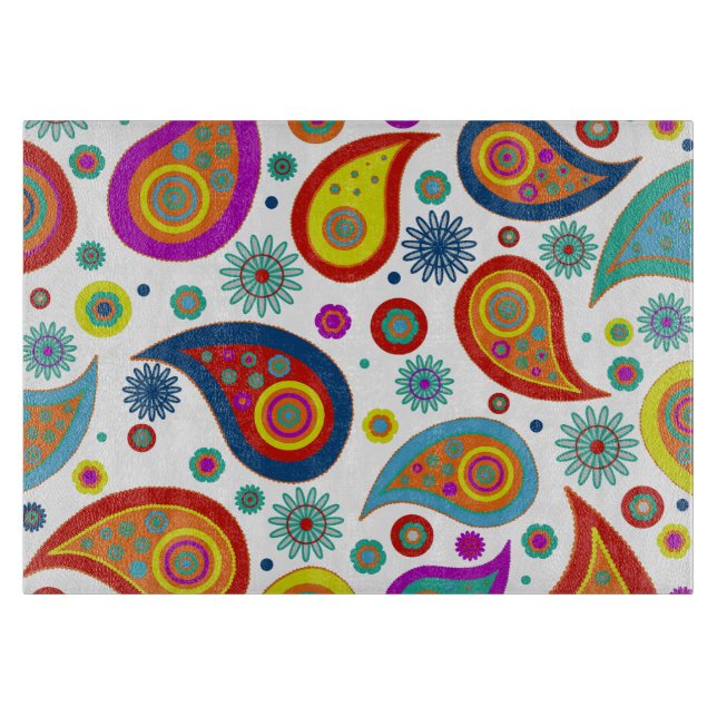Colourful Modern Paisley Pattern Cutting Board (Front)