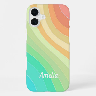 Colourful Modern Pastel Waves Pattern Personalised iPhone 16 Plus Case