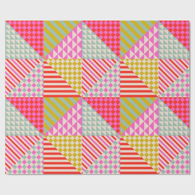 Colourful Modern Patchwork Quilt Wrapping Paper (Flat)