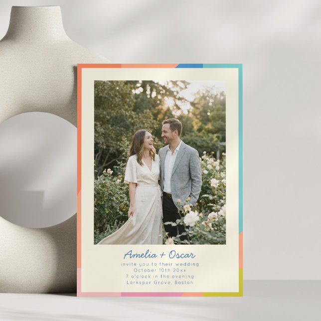 Colourful Modern Photo Wedding QR Code Website RSV Invitation (Creator Uploaded)