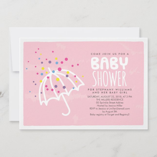 Colourful Modern Pink Baby Girl Shower Invitation (Front)