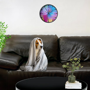 Colourful Modern Pink Blue Fine Abstract Clock