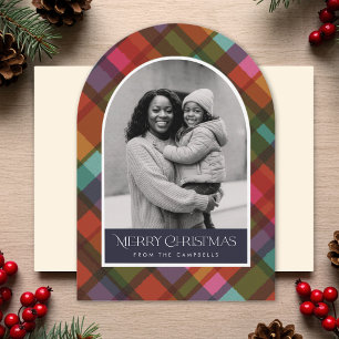 Colourful Modern Plaid Christmas Photo Holiday Car Invitation