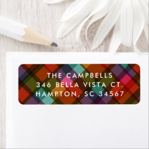 Colourful Modern Plaid Christmas Return Address