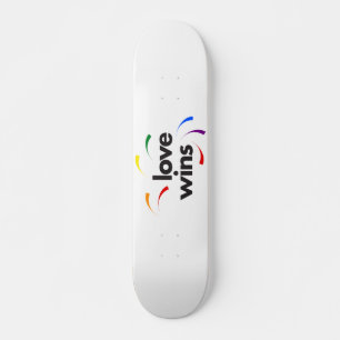 Colourful, modern, playful design of Love Wins Skateboard