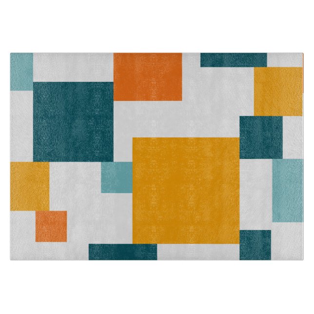 Colourful, modern, playful square geometric patter cutting board (Front)