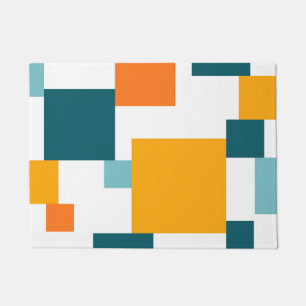 Colourful, modern, playful square geometric patter doormat