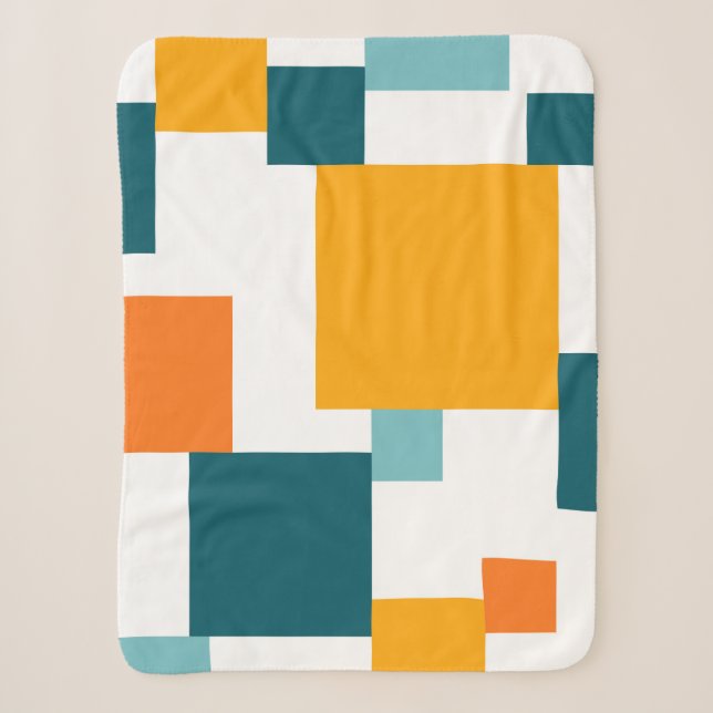 Colourful, modern, playful square geometric patter sherpa blanket (Front)