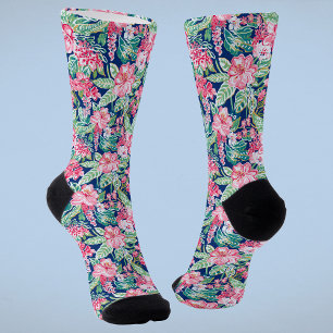 Colourful Modern Preppy Tropical Floral Pattern Socks